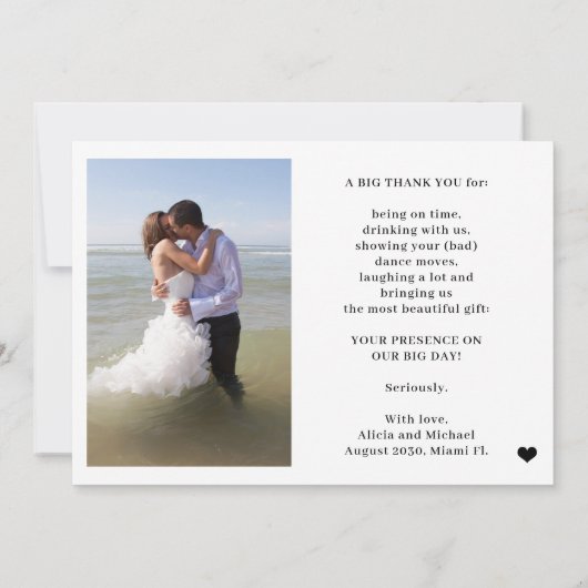 Moderne typografie 2 foto's bruiloft dank u kaart (Achterkant)