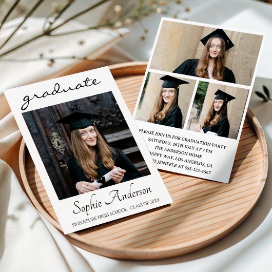 Moderne Typografie 3 Foto Collage Afstudeerfeest Kaart