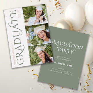 Moderne Typografie 3 Foto Sage Graduation Party Folie Uitnodiging