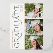 Moderne Typografie 3 Foto Sage Graduation Party Folie Uitnodiging (Voorkant)