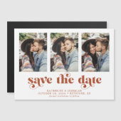 Moderne Typografie 3 Foto Save the Date Magnetische Uitnodiging (Voorkant / Achterkant)