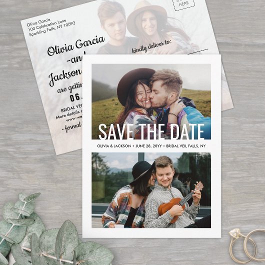Moderne Typografie 3 Foto Wedding Save the Date Aankondigingskaart