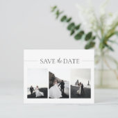 Moderne Typografie 3 Foto Wedding Save the Date Aankondigingskaart (Staand voorkant)