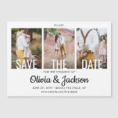 Moderne Typografie 3 Foto Wedding Save the Date Magnetische Uitnodiging (Voorkant)