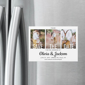 Moderne Typografie 3 Foto Wedding Save the Date Magnetische Uitnodiging
