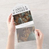 Moderne Typografie 3 Fotobruiloft All In One Uitnodiging (Afscheurbaar)