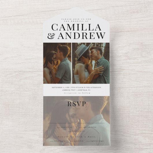 Moderne Typografie 3 Fotobruiloft All In One Uitnodiging (Binnen)