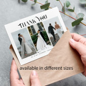 Moderne typografie 3 foto's bruiloft bedankt notitiekaartje