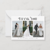 Moderne typografie 3 foto's bruiloft bedankt notitiekaartje (Voorkant)