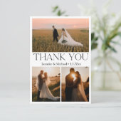 Moderne typografie 3 foto's collage bruiloft bedankkaart (Staand voorkant)