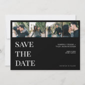 Moderne typografie 4 foto collage zwarte bruiloft save the date (Voorkant)