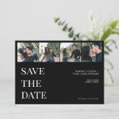 Moderne typografie 4 foto collage zwarte bruiloft save the date (Staand voorkant)