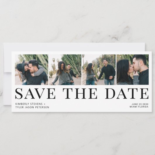 Moderne typografie 4 foto's bruiloft save the date (Voorkant)