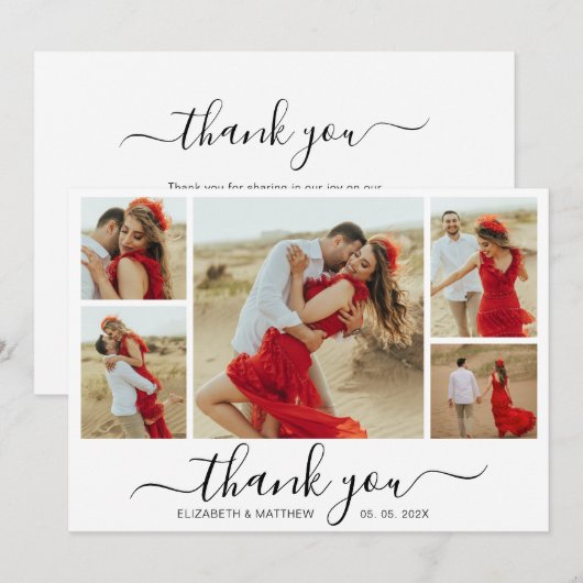 Moderne Typografie 5 Foto Collage Hartelijk dank Bedankkaart (Voorkant / Achterkant)