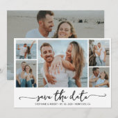 Moderne Typografie 5 Fotocollage Bruiloft Save The Date (Voorkant / Achterkant)