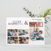 Moderne typografie 5 fotocollage familie feestdagenkaart (Staand voorkant)