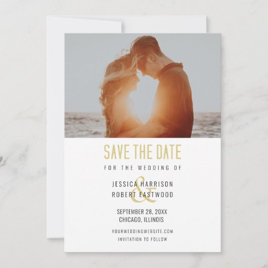 Moderne Typografie Aangepaste foto Eenvoudig Save The Date (Voorkant)