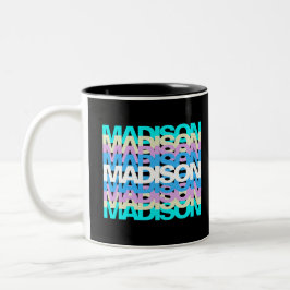 Moderne typografie | Aangepaste naam pastel hologr Tweekleurige Koffiemok