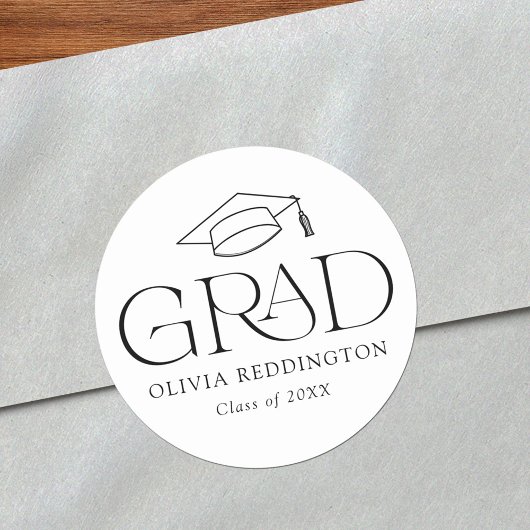 Moderne typografie afstudeerhoed afstuderen ronde sticker