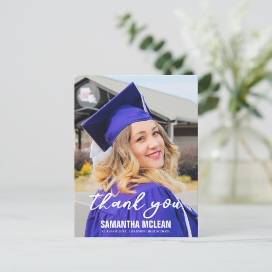 Moderne typografie Afstuderen Foto Dank u Briefkaart (Staand voorkant)