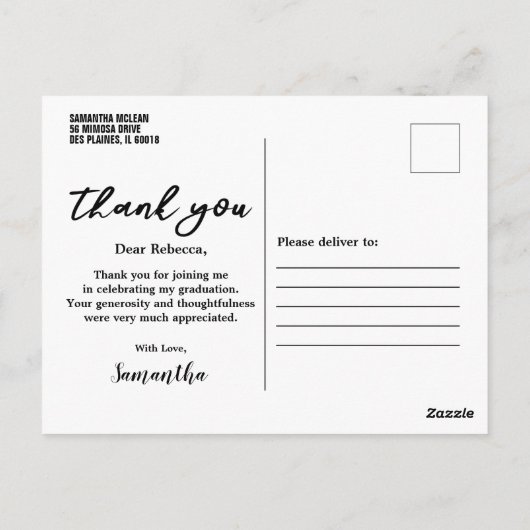 Moderne typografie Afstuderen Foto Dank u Briefkaart (Achterkant)