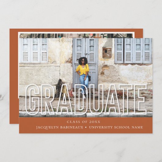 Moderne Typografie Afstuderen Fotoaankondiging Kaart (Voorkant / Achterkant)