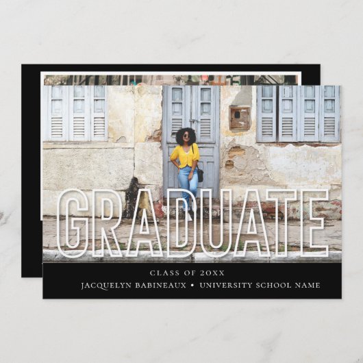 Moderne Typografie Afstuderen Fotoaankondiging Kaart (Voorkant / Achterkant)