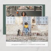 Moderne Typografie Afstuderen Fotoaankondiging Kaart (Voorkant / Achterkant)