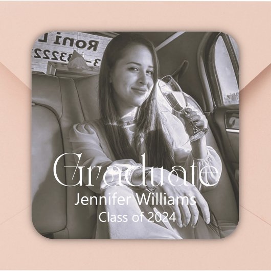 Moderne typografie afstuderen klasse van 2024 Foto Vierkante Sticker