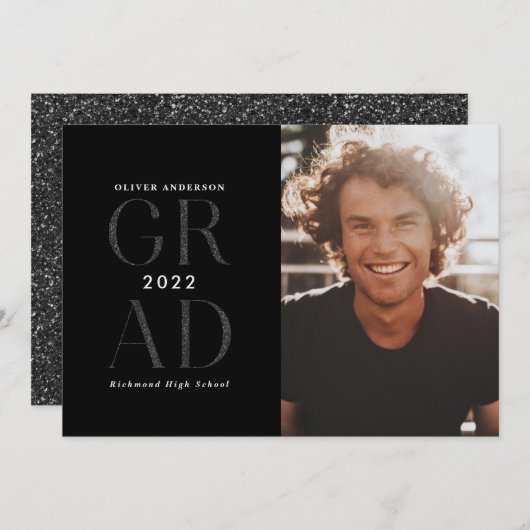 Moderne typografie afstuderen zwarte glitter kaart (Voorkant / Achterkant)
