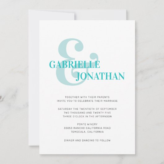 Moderne Typografie Aqua Wedding Invitation (Voorkant)