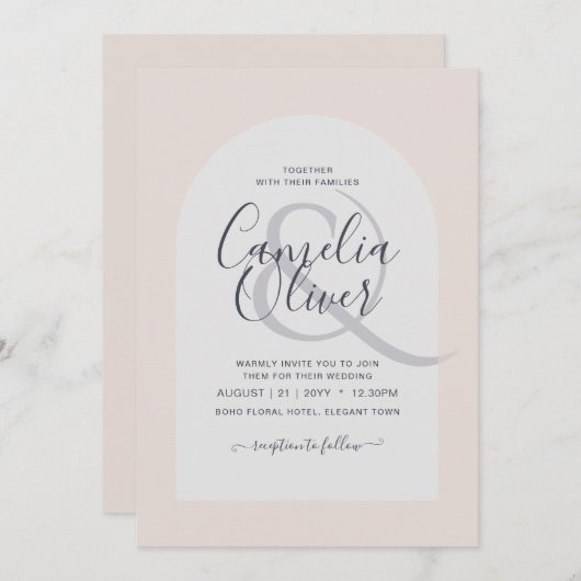 Moderne typografie arch minimalistische bruiloft kaart (Voorkant / Achterkant)