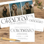 Moderne Typografie B + W Graduation Party Informatiekaartje