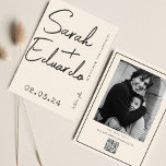 Moderne Typografie B&W Handschrift Foto QR Code Save The Date<br><div class="desc">Typografie Eenvoudige Artistieke Foto QR Code</div>