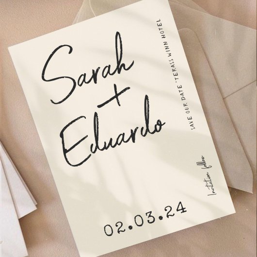 Moderne Typografie B&W Handschrift Foto QR Code Save The Date