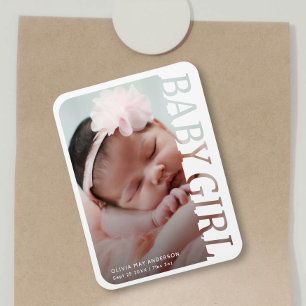 Moderne typografie baby girl bedankt 2 foto magneet