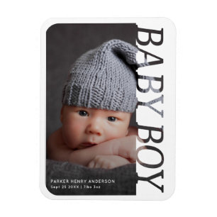 Moderne typografie baby jongen bedankt 2 foto magneet