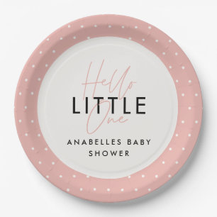 Moderne typografie baby shower hallo papieren bordje