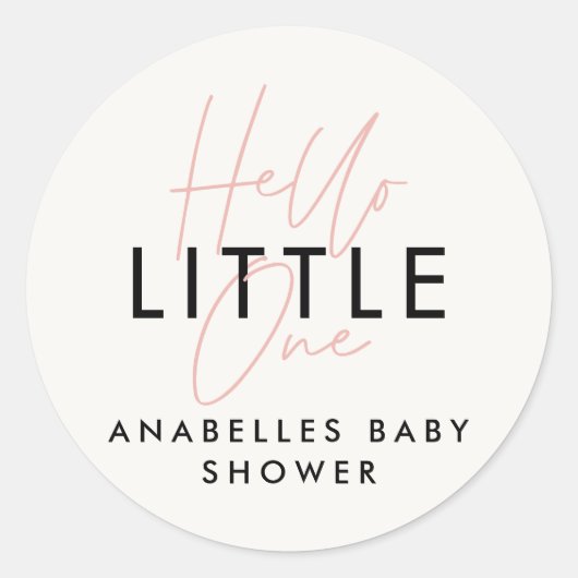Moderne typografie baby shower hallo ronde sticker (Voorkant)