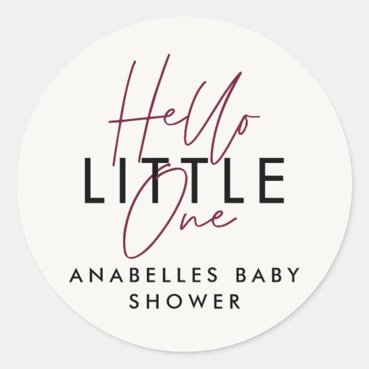Moderne typografie baby shower hallo ronde sticker (Voorkant)