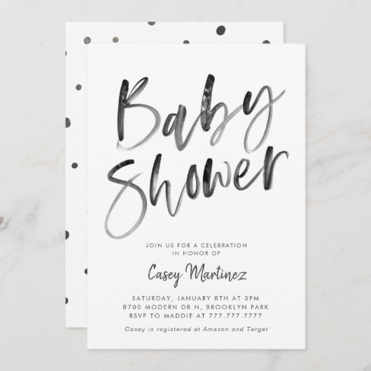 Moderne typografie baby shower in zwart en wit kaart (Voorkant / Achterkant)