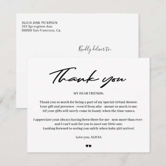 Moderne typografie baby virtuele douche bedankt (Voorkant / Achterkant)