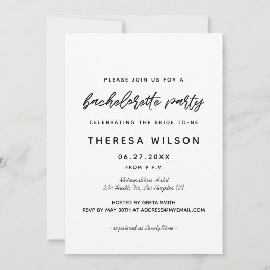 Moderne typografie Bachelorette Party Kaart (Voorkant)