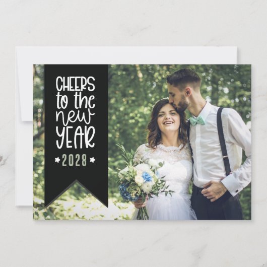 Moderne Typografie Banner Foto Nieuwjaar Feestdagenkaart (Voorkant)