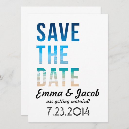 Moderne Typografie Beach Wedding Save the Date Kaart (Voorkant / Achterkant)