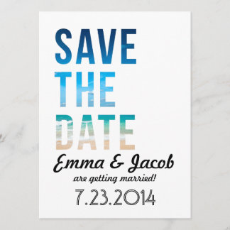 Moderne Typografie Beach Wedding Save the Date Kaart