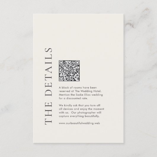 Moderne typografie Beige Elegante QR-code Trouwen Informatiekaartje (Voorkant)