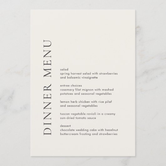 Moderne typografie Beige Elegante Trouwdag Menu (Voorkant)