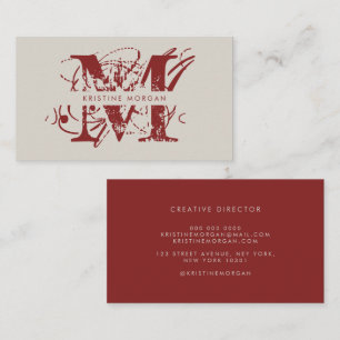Moderne typografie beige rood monogram naam visitekaartje