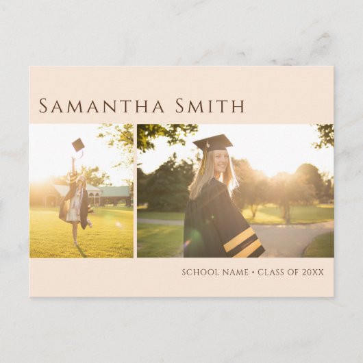 Moderne Typografie Beige Simple 2 Photo Afstuderen Uitnodiging Briefkaart (Voorkant)